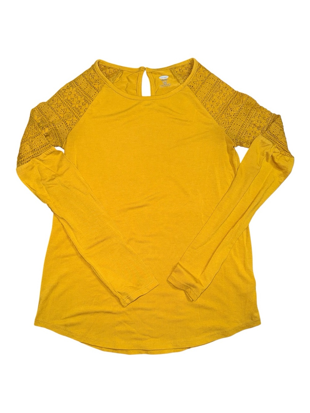 Girl’s Mustard Lace-Shoulder Long Sleeve Top
